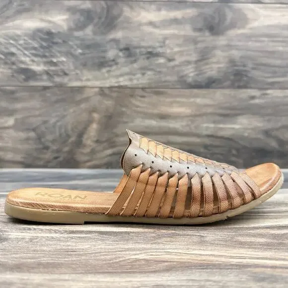 NIB Roan Bed Stu Chastity 7 37 Leather Huarache Slide Flat Sandals Almond Oats - Picture 6 of 11